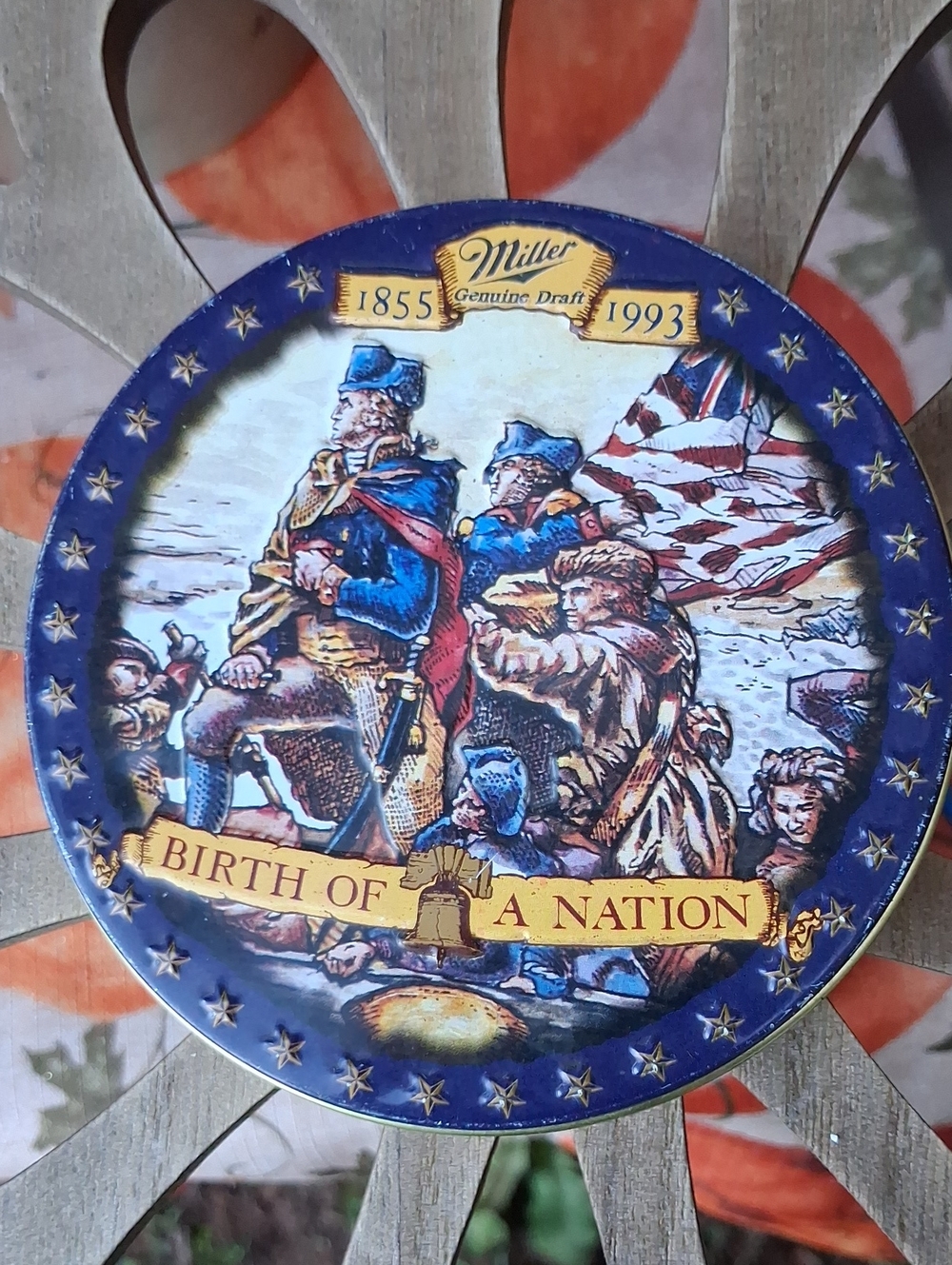 Miller Genuine Draft 'Birth of a Nation' Collectible Coaster Tin Lid - Blue/Gold